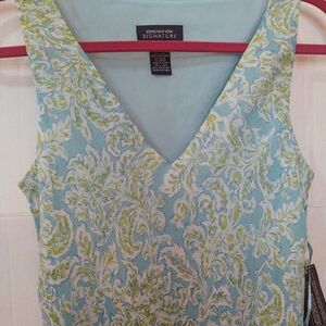 100% Silk Jones NY Baby Blue  & Lime Green Dress